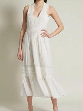 Magaschoni Lulu White Cotton Maxi Dress Women's Sz 6